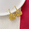 Pendientes de oro mate con circonita rectangular y diseño de dobladillo plisado - Estilo Falda Plisada (2#)