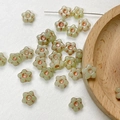 Macro shot of hand-painted Czech glass flower beads for DIY jewelry making - Light Green Five-Petal Flower Vintage Style(7#)-1 Piece