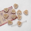 Macro detail of heart-shaped beads with gold floral engraving and central hole for DIY jewelry - 2# Flesh Pink