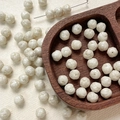 Macro detail of white 8mm rose glass beads with embossed texture for DIY jewelry making - White Relief Rose (1#)