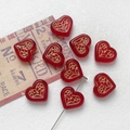 Macro shot of red glass heart beads with gold vintage floral patterns for DIY jewelry - 6# Red