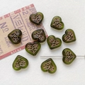 Macro detail of dark green heart glass beads with gold floral pattern for DIY jewelry - 9# Dark Green