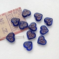 Macro detail of heart-shaped blue glass beads with gold-painted vintage floral patterns - 11# Blue