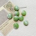 Detail of green and white glass beads with embossed bird motif for DIY jewelry making - Gradient Green Bird Style (1#) / 1 Piece Pack