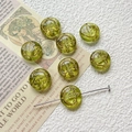 Detail of green Czech glass beads with gold bird engraving for jewelry making - Olive Green Gold Traced Bird Style (2#) / 1 Piece Pack
