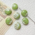 Macro shot of green and white glass beads with gold bird pattern for DIY jewelry - Flat Round Green White Gold Bird Style (4#) / 1 Piece Pack