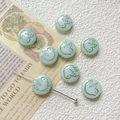 Detail of green glass beads with bird engraving and silver metal needle for DIY jewelry - Light Green Dark Line Bird Style (5#) / 1 Piece Pack