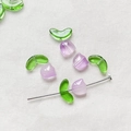 Detailed macro of light purple tulip glass beads and green leaves for DIY jewelry making - Light Purple 1 Set (Flower Bud + Leaf)