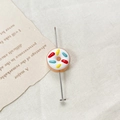 Macro detail of a glaze donut bead with metal pin for DIY jewelry making - White Frosting Brown Donut (7#) (1 Piece)