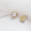 Detail of 925 silver stud earring with white shell pearl in golden geometric octagonal frame - Octagon Geometric Style (2#)