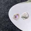 Detail van voor- en achterkant hartvormige hanger met gradiënt kristal en zirkonia's - Zilver Roze Paars Geel Gradiënt Hart (34#)