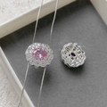 Detail of silver heart carriage bead with pink oval stone and pavé zircon inlay - Silver Pink Zircon Round