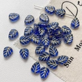 Détails de perles de verre bleues en forme de feuilles avec nervures dorées pour bijoux - Lot de 5 / Bleu