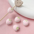 Detalle de dijes de fresa de resina rosa con hojas verdes para joyería artesanal - 1 Pieza / 1# Fresa Blanco Rosa