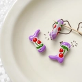 Detail of boot-shaped purple and white acrylic bead with hand-painted cherry pattern - Cherry (4#) / 1 Piece