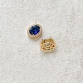 Detail of 18k gold plated oval blue sapphire pendant with sparkling cubic zirconia border - Dark Blue (18K Gold)