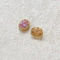 Oval pink gemstone bead with gold plating and sparkling zircon border for DIY jewelry - Pink (18K Gold Plated)