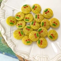 Detailed view of hand-painted cherry glass beads for DIY necklaces and bracelets making - Yellow 3D Color Block Style (#6) / 1 Piece