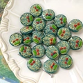 Macro view of handmade cherry pattern green glass beads with gold texture for DIY jewelry - Cyan Green Cartoon Face Style (#9) / 1 Piece