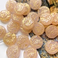 Close-up of vintage pink beads with gold peony carvings for DIY jewelry making - 1 Piece Pack / Pink