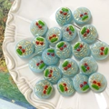 Detail of hand-painted light blue glass beads with gold texture for DIY jewelry making - Light Blue Gold Silk Dots Style (#11) / 1 Piece