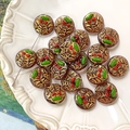Macro detail of hand-painted cherry glass bead with gold texture for DIY jewelry - Dark Brown Gold Texture Vintage Style (#12) / 1 Piece