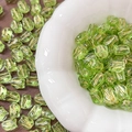 Detail of green tulip-shaped glass beads with gold texture for DIY jewelry making - Gold Traced Tulip (4#) / 1 Piece / Green