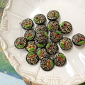 Macro view of hand-painted cherry glass beads with gold texture for DIY jewelry - Black Gold Texture Abstract Face Style (#14) / 1 Piece