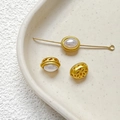 Detalle de cuenta dorada hueca con incrustación de perla para creación de joyas DIY - Cuenta Ovalada de Perla (1#)