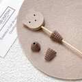 Macro view of handmade DIY accessory set with resin waffle beads and wooden bear buckle - Brown (8# Single Price)