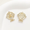Macro shot of 18k gold plated clock pendant with octopus relief and colorful zircons - Single Piece / 18K Gold