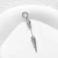 Silver-plated metal vajra pendant earring with intricate baroque relief carvings - White Gold