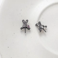Detailed gunmetal rabbit jewelry pins with sparkling zircon stones for DIY crafts - Hat Rabbit / Gunmetal