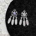 Ciondolo acchiappasogni argentato con cuore viola e tre piume pendenti in metallo - Acchiappasogni Zirconia Viola