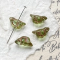 Macro detail of bird-shaped green glass beads with bronze texture for DIY jewelry making - Emerald Green Bird (2#)