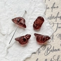 Macro detail of bird-shaped red glass beads with gold etched lines for DIY jewelry - Ruby Red Bird (3#)