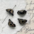 Macro detail of four vintage bird-shaped beads with gold feather etching for DIY jewelry - Black Gold Bird (4#)