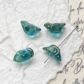 Detail of vintage blue glass bird beads with golden hand-painted accents for jewelry DIY - Lake Blue Bird (7#)