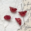 Detailed macro shot of vintage red bird glass beads with gold accents for DIY jewelry - Red Gold Bird (14#)