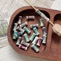 Detailed view of handmade bamboo-shaped ceramic beads with kiln-fired glaze for DIY jewelry - Light Cyan Green Kiln Change Spotted Style (5#) / 1 Piece