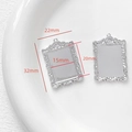 Macro shot of silver baroque frame pendant with S925 stamp and detailed dimensions - Baroque Rectangle Style (7#)