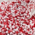 Macro shot of 4mm cream-textured glass beads with red-white gradient and gold foil - 10g Pack / Color 8 (Red and White Gradient)
