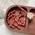 Detail of red glazed ceramic bamboo beads with dark spots on wooden tray for DIY jewelry - Bright Red Glossy Spotted Style (14#) / 1 Piece