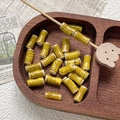 Detail shot of hand-painted bamboo joint ceramic beads in yellow glaze on wooden tray - Bright Yellow With Brown Markings Style (17#) / 1 Piece