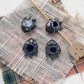 Detailed view of hand-painted black ceramic tropical fish beads for DIY jewelry - 14# (Black White Painted Blue Eye)