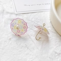 Detailed macro of floral mini umbrella pendants with gold-plated metal frames and hooks - Purple Yellow Pink Floral Style (1#)