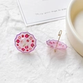Close-up of purple resin umbrella earrings with floral and strawberry print on white texture - Purple Transparent Red Flower Strawberry Style (9#)