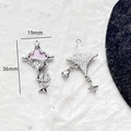 Détail macro du pendentif étoile argenté avec incrustation rose et mesure de 36 mm pour DIY - Étoile à Quatre Pointes Rose (18#)