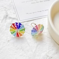 Macro view of rainbow umbrella resin earrings with pink heart patterns and gold hooks - Rainbow Gradient Pink Heart Style (11#)