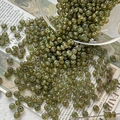 Macro shot of olive green glass beads with gold dust texture for DIY jewelry making - 2# / 10 Pieces Pack